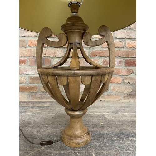 1403 - Impressive pair of French carved wood urn table lamps with acanthus leaf and pierced body, both havi... 