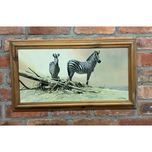 1510 - Craig Bone (1955-) Zebras in landscape scene, signed, oil on canvas, 58cm x 28cm, framed