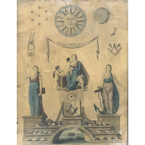 1514 - Antique 19th century Masonic print, 'The Three Virtues', 48cm x 36cm, framed