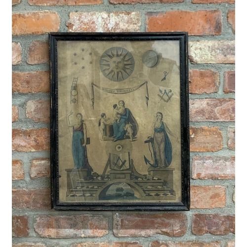 1514 - Antique 19th century Masonic print, 'The Three Virtues', 48cm x 36cm, framed