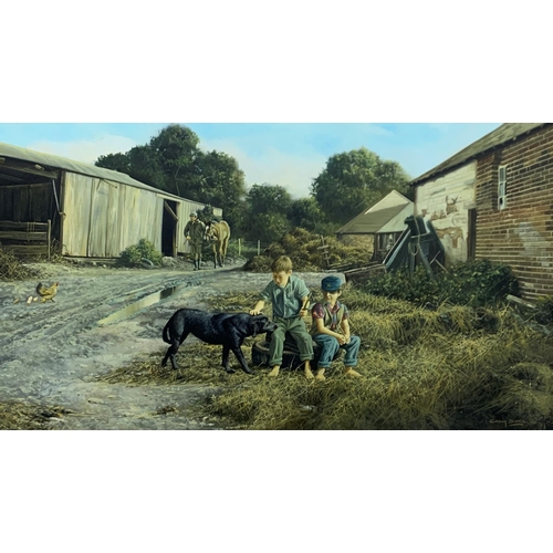 1516 - Craig Bone (1955-) rural American country scene with child wearing American Civil War Union cap, sig... 