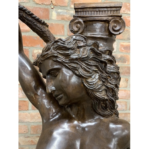 514 - Impressive Italian bronze sculpture of nude maiden tied to column, signed 'Rossi' to base, H 160cm