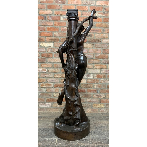 514 - Impressive Italian bronze sculpture of nude maiden tied to column, signed 'Rossi' to base, H 160cm