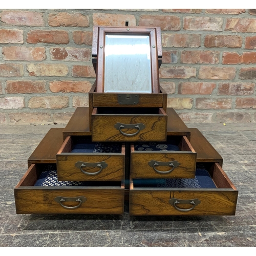 1339 - Chinese elm stepped metamorphic dressing chest, fitted with five drawers and a mirror H 37cm x W 60c... 