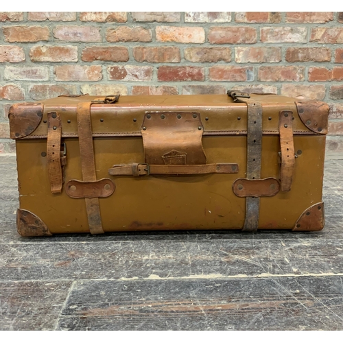 608 - Antique brown leather travel suitcase, name to top 'M.G Sands', 75cm x 48cm x 34cm