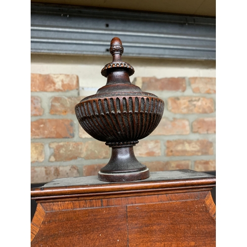 1345 - 19th century mahogany display cabinet, swan pediment with fluted urn finial, base with two short and... 