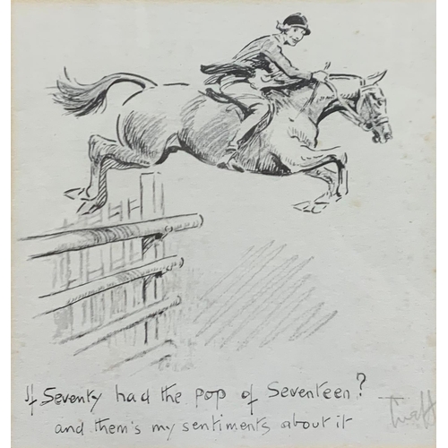 1504 - Charlie Johnson Payne, 'Snaffles' (British, 1884-1967) original pencil sketch Christmas card, huntin... 