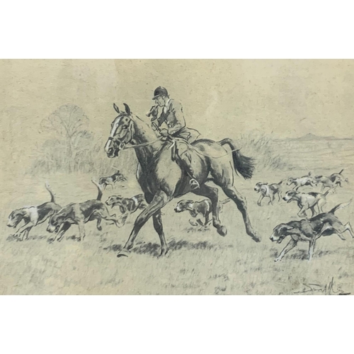 1504 - Charlie Johnson Payne, 'Snaffles' (British, 1884-1967) original pencil sketch Christmas card, huntin... 