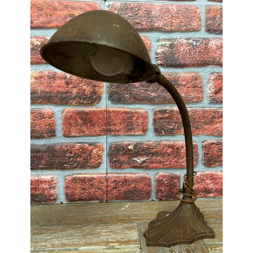 1404 - Art Deco Industrial goose neck table lamp, H 43cm