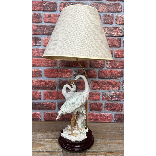 1406 - Capodimonte ceramic heron table lamp, signed Giuseppe Armani, H 75cm