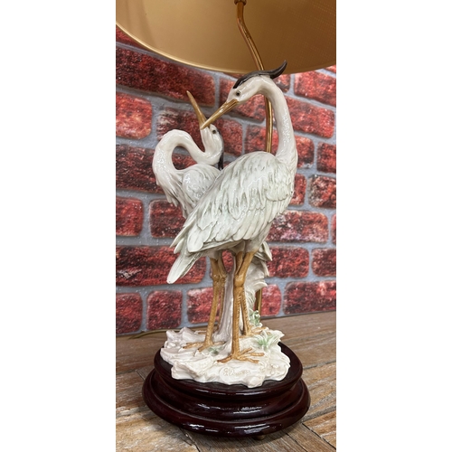 1406 - Capodimonte ceramic heron table lamp, signed Giuseppe Armani, H 75cm