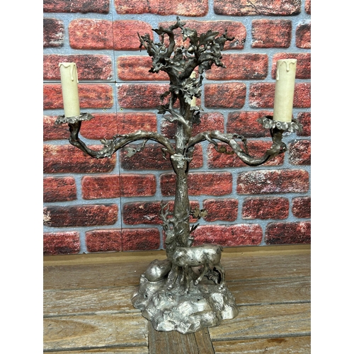 160 - Impressive Elkington & Co silver plate candelabra having oak tree and stag decoration, stamped to ba... 