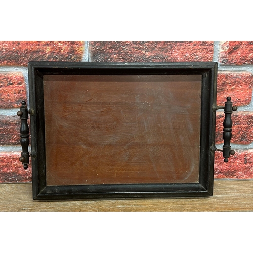 546 - Graduating set of Aesthetic movement ebonised twin handled serving trays, largest 59cm x 42cm (3)