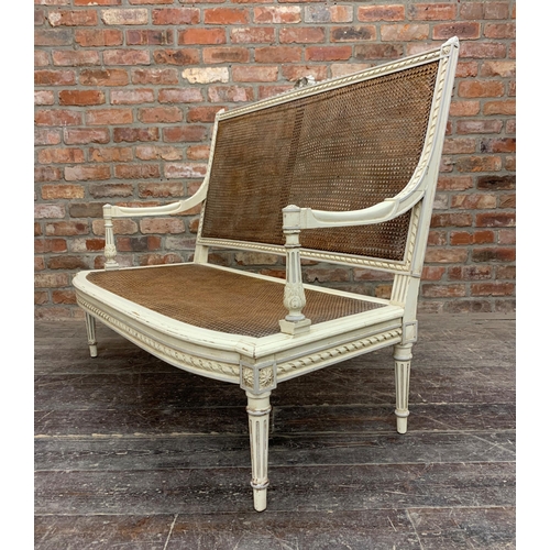 1183 - Gustavian painted bergere canape sofa, H 103cm x W 132cm