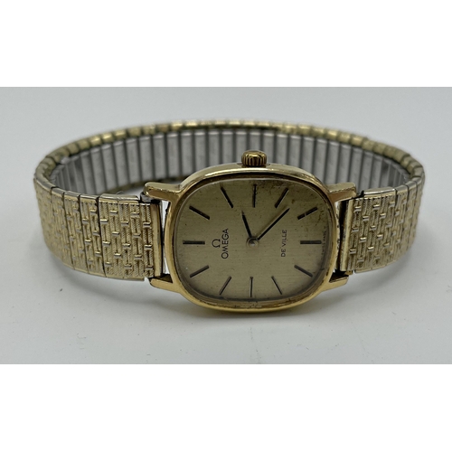 30 - Vintage Omega De Ville gold plate ladies watch, 22mm case, gilt dial with baton markers, associated ... 