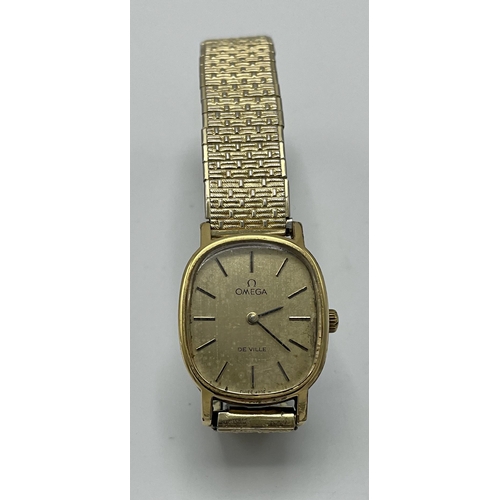 30 - Vintage Omega De Ville gold plate ladies watch, 22mm case, gilt dial with baton markers, associated ... 