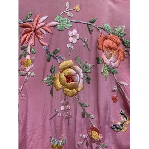 377 - Antique Japanese pink silk floral embroidered Kimono