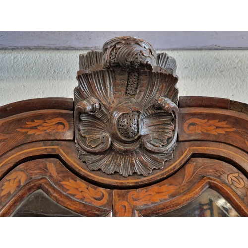 1184 - Good quality 18th century Dutch walnut and marquetry inlaid bombe display cabinet, the moulded and a... 