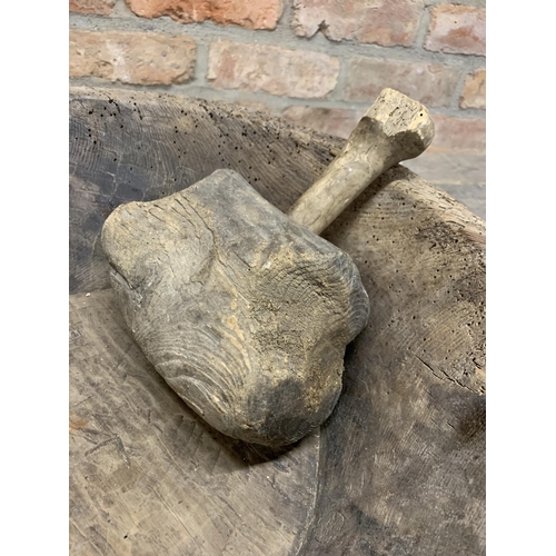 544 - Early Large Treen Dairy Bowl With Similar Period Sculptors Mallet (2)