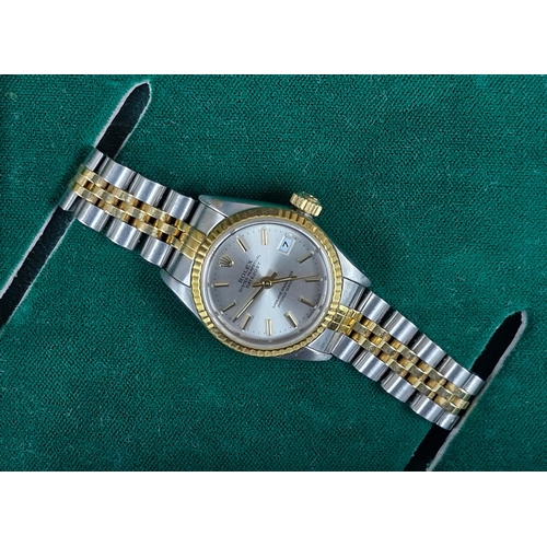 1 - Vintage Rolex Oyster Perpetual Datejust bi-colour ladies watch, 26mm case, silvered dial with gilt b... 