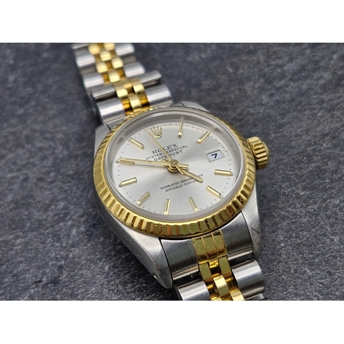 1 - Vintage Rolex Oyster Perpetual Datejust bi-colour ladies watch, 26mm case, silvered dial with gilt b... 