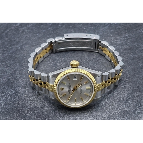 1 - Vintage Rolex Oyster Perpetual Datejust bi-colour ladies watch, 26mm case, silvered dial with gilt b... 