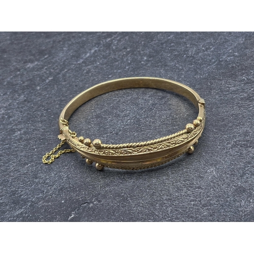 41 - Vintage 9ct hinged bangle with acanthus repousse and beaded decoration, maker Smith & Pepper, Birmin... 