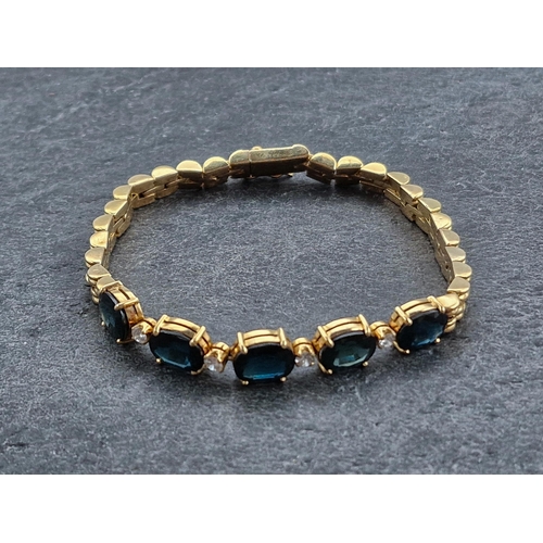 48 - 18ct Sapphire and Diamond brick link bracelet, 20cm long, 25.4g