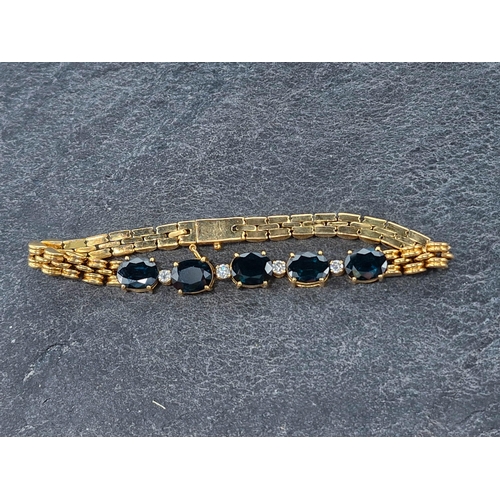 48 - 18ct Sapphire and Diamond brick link bracelet, 20cm long, 25.4g