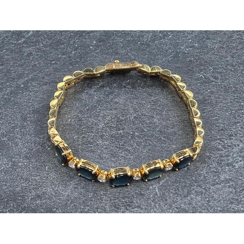 48 - 18ct Sapphire and Diamond brick link bracelet, 20cm long, 25.4g