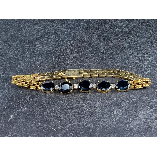 48 - 18ct Sapphire and Diamond brick link bracelet, 20cm long, 25.4g