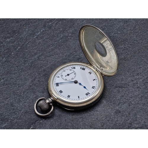 13 - Buren silver half hunter pocket watch, 48mm case, enamel dial with Roman numerals and subsidiary sec... 