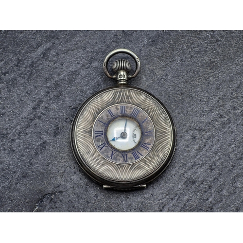 13 - Buren silver half hunter pocket watch, 48mm case, enamel dial with Roman numerals and subsidiary sec... 