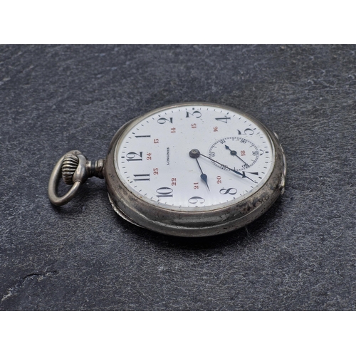 14 - Longines 900 silver military style pocket watch, 50mm case, enamel dial with Arabic numerals and sub... 