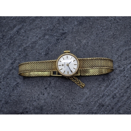 17 - Vintage Tissot 9ct ladies dress watch, 16mm case, champagne dial with gilt baton markers, original 9... 