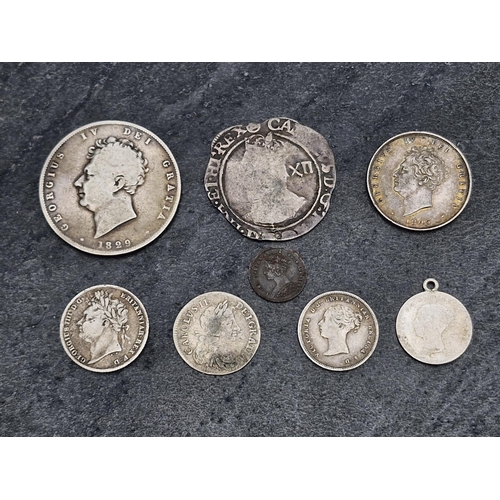 250 - Quantity of mixed antique silver coins to include George IV 1829 crown and Charles I silver shilling... 