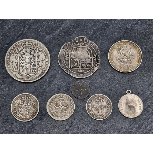 250 - Quantity of mixed antique silver coins to include George IV 1829 crown and Charles I silver shilling... 