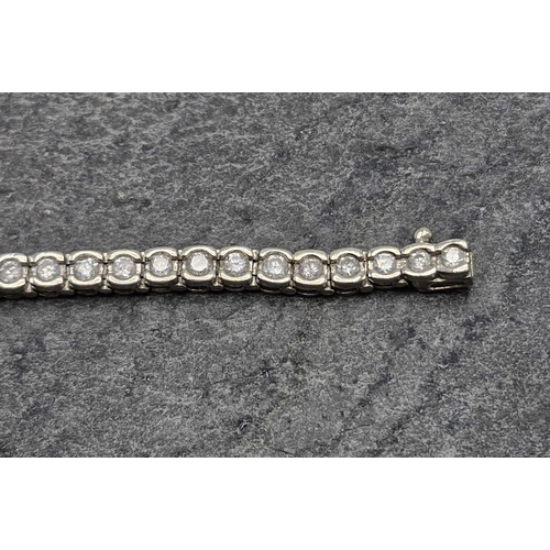 78 - 18ct diamond Tennis line bracelet, fifty four 3.00ct approx total, 19cm long, 16.5g, with profession... 