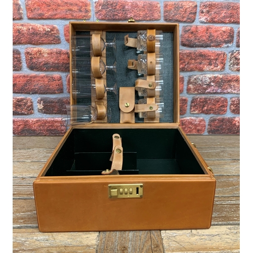 564 - Papworth brown leather drinks travel case with original contents