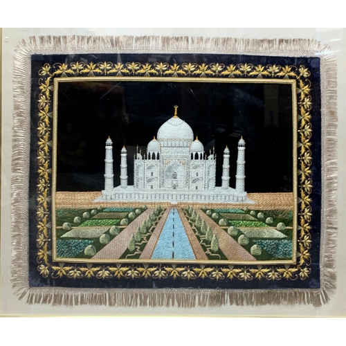 380 - Large hand stitched Taj Mahal wool rug, framed, 120cm x 100cm