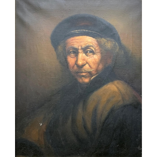 1535 - After Rembrandt Harmenszoon van Rijn - self portrait, oil on canvas, 50 x 40cm, framed