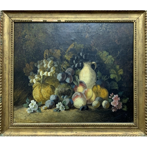 1537 - 19th century Dutch school - still life of fruit and vegetables in a grotto setting, unsigned, oil on... 