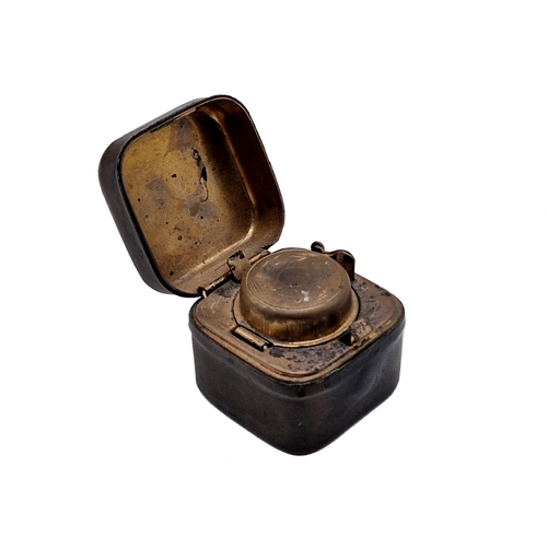 255 - Victorian leather bound double travel inkwell with pen brush to include an additional single inkwell... 