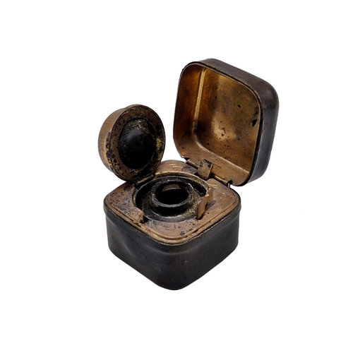 255 - Victorian leather bound double travel inkwell with pen brush to include an additional single inkwell... 