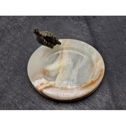 262 - Marble based pin tray with Bergman style cold painted grouse, D 11cm