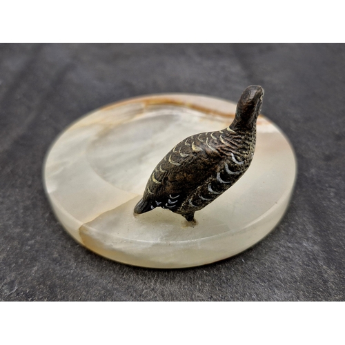 262 - Marble based pin tray with Bergman style cold painted grouse, D 11cm