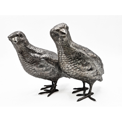 167 - Impressive pair of well cast silver models of Grouse, maker Edward Barnard & Sons Ltd, London 1967, ... 