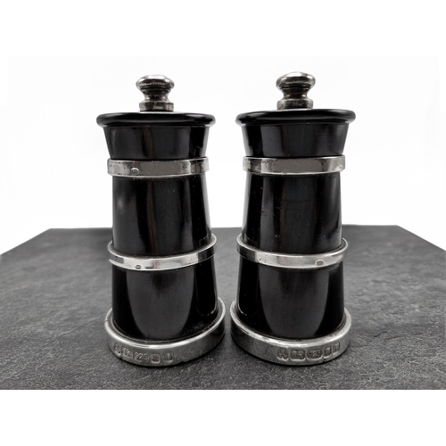 170 - Good quality silver and exotic wood salt and pepper grinders, maker M C Hersey & Son Ltd, London 200... 