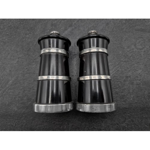 170 - Good quality silver and exotic wood salt and pepper grinders, maker M C Hersey & Son Ltd, London 200... 