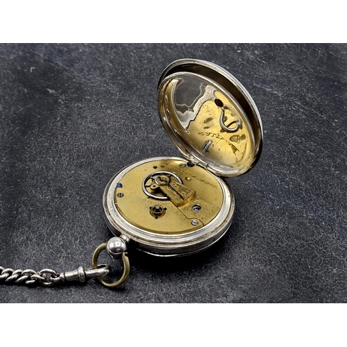 21 - 19th century Waltham silver lever pocket watch, 55mm case, currently running, with silver graduated ... 